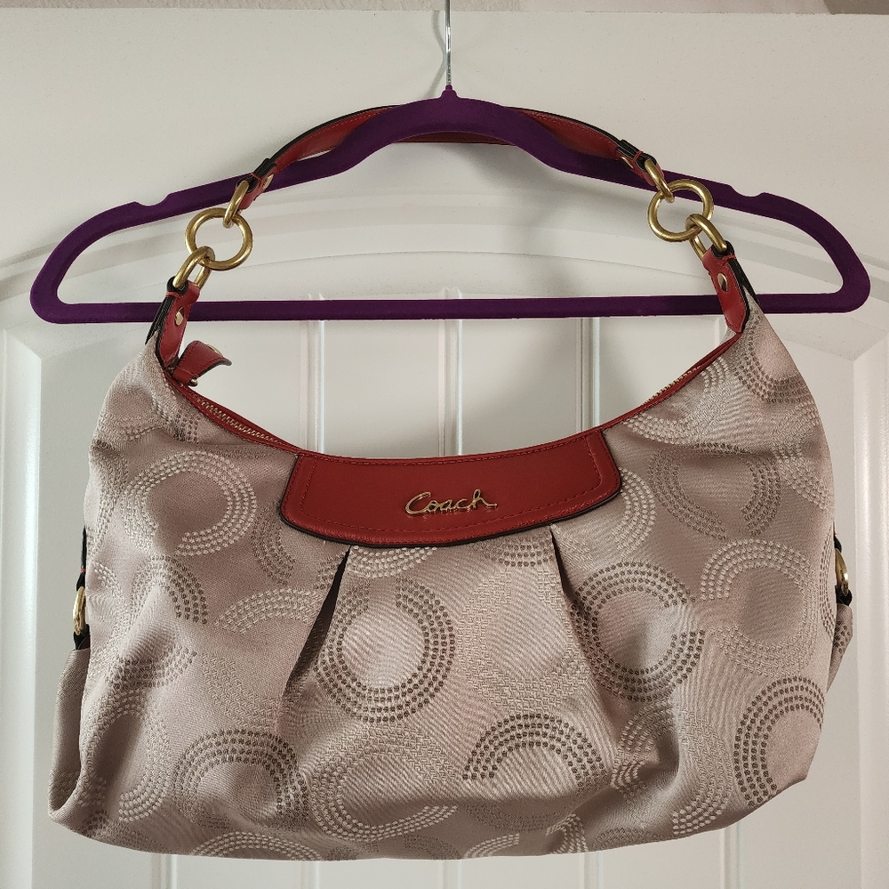 Authentic Coach Designer Hobo Bag - Red & Natural